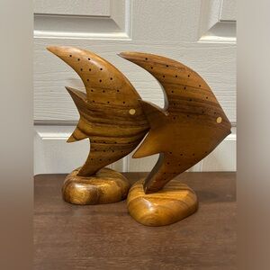 2 Wooden Carved Angel Fish Toothpick Appetizer Holders